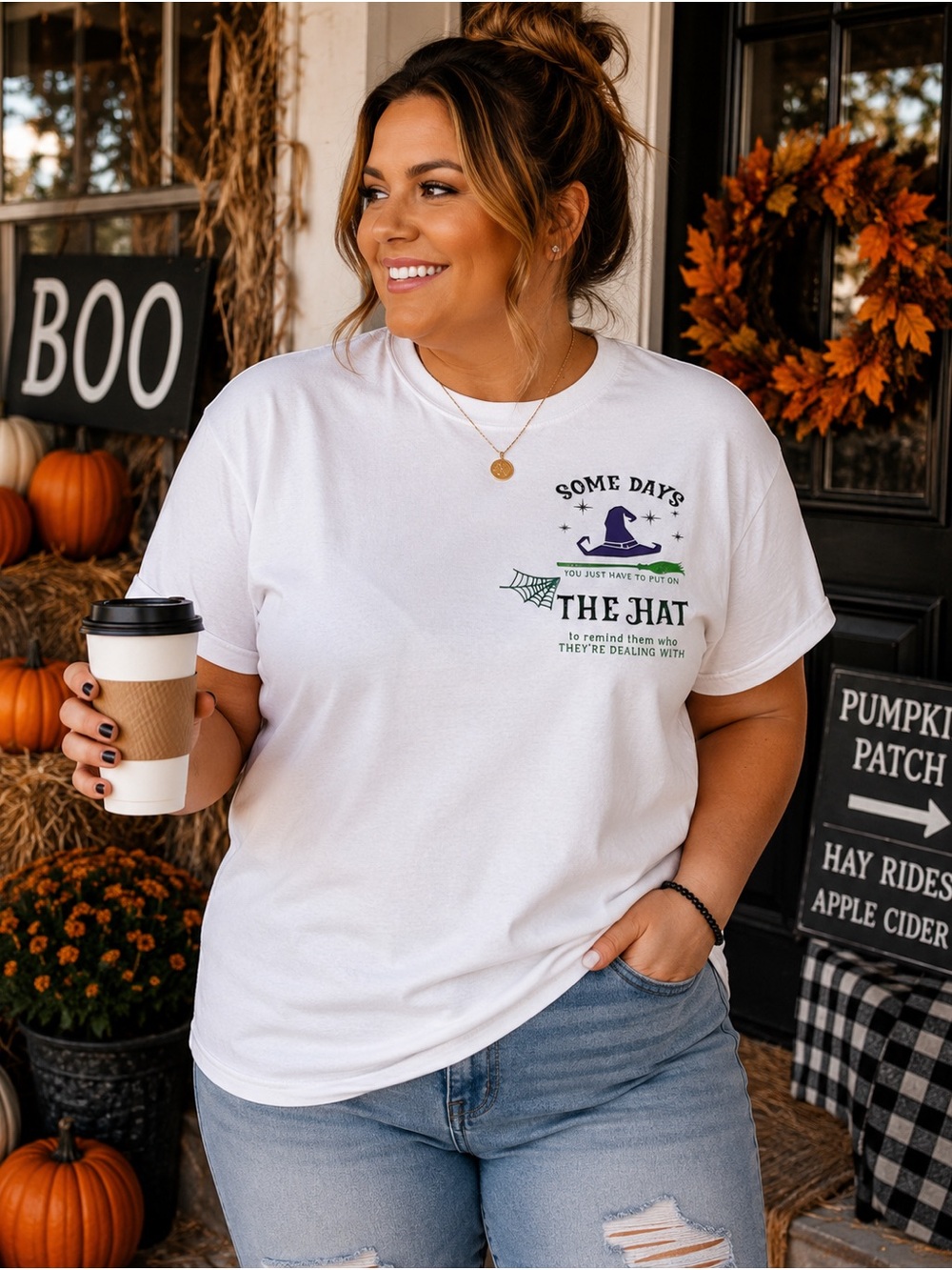 Handmade Halloween Witch Hat Graphic Tee White Gildan XL Funny Spooky Shirt